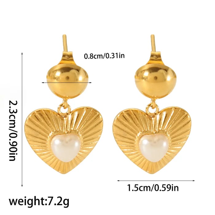 1 Pair Retro Classic Style Heart Shape Stainless Steel  Gold Color Inlay Artificial Pearls Women's Drop Earrings Picture3